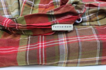 Pottery Barn red & green tartan Tahoe plaid cotton duvet cover full queen size 