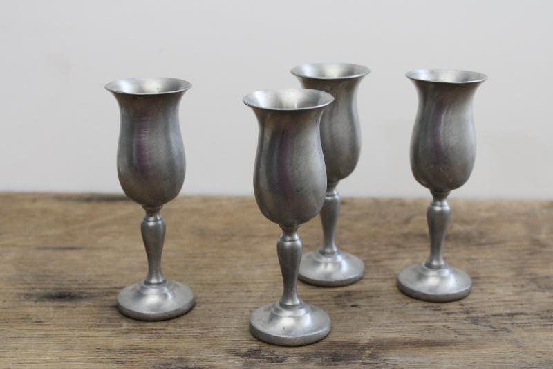 photo of Preisner pewter goblets, cordial glasses - vintage set of four tiny stemmed glasses #1