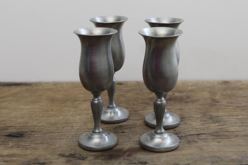 photo of Preisner pewter goblets, cordial glasses - vintage set of four tiny stemmed glasses #2