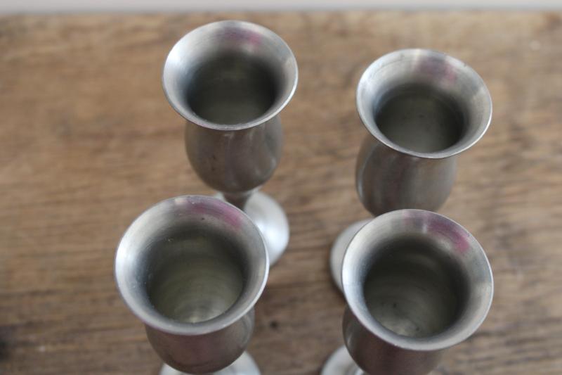 photo of Preisner pewter goblets, cordial glasses - vintage set of four tiny stemmed glasses #3