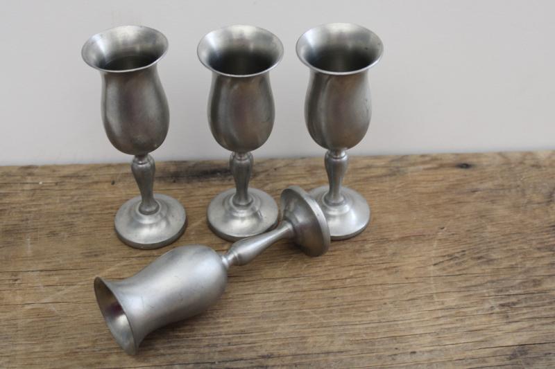 photo of Preisner pewter goblets, cordial glasses - vintage set of four tiny stemmed glasses #5