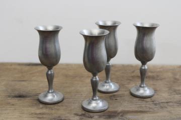 catalog photo of Preisner pewter goblets, cordial glasses - vintage set of four tiny stemmed glasses