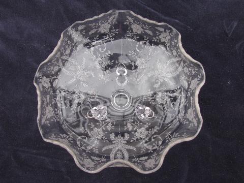 photo of Prelude pattern vintage etched glass dish, three footed bowl #2