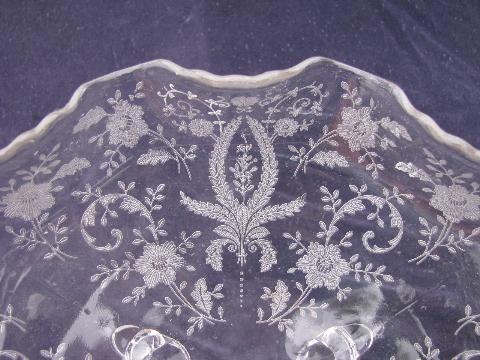 photo of Prelude pattern vintage etched glass dish, three footed bowl #3