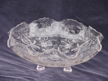 catalog photo of Prelude pattern vintage etched glass dish, three footed bowl