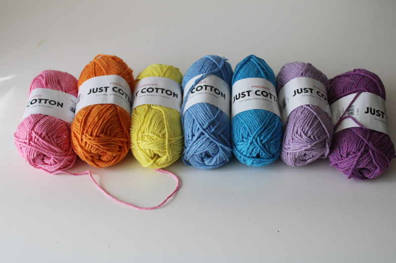 photo of Premier Just Cotton 15% poly blend yarn lot, new skeins rainbow colors solids  #1