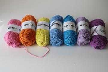 catalog photo of Premier Just Cotton 15% poly blend yarn lot, new skeins rainbow colors solids 