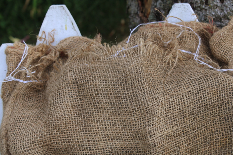 photo of Primitive vintage burlap bags, old Idaho potato sacks w/ retro graphics #5