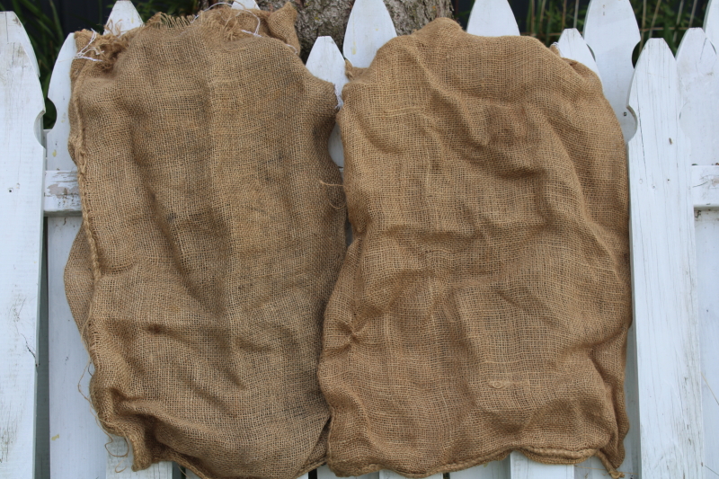 photo of Primitive vintage burlap bags, old Idaho potato sacks w/ retro graphics #6