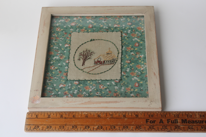 photo of Primitives by Kathy distressed wood picture frame hand stitched cottage on jade green calico  #4