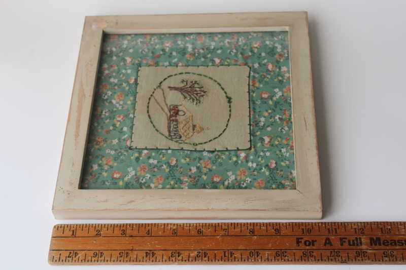 photo of Primitives by Kathy distressed wood picture frame hand stitched cottage on jade green calico  #6