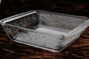 catalog photo of Princess House Fantasia floral pattern glass square baker, 8 x 8 baking pan