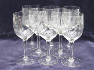 catalog photo of Princess House Heritage floral etched glass wine glasses, set of 8