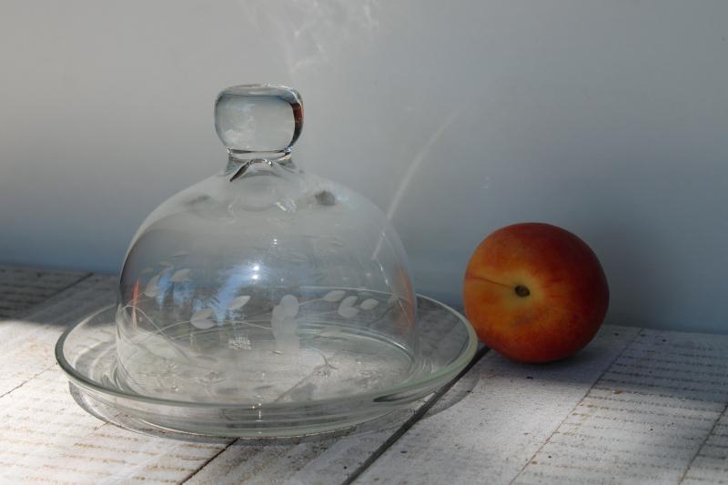 photo of Princess House Heritage round covered butter dish, crystal clear etched glass dome & plate #1