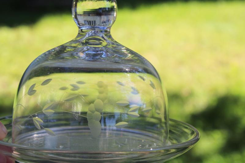 photo of Princess House Heritage round covered butter dish, crystal clear etched glass dome & plate #6