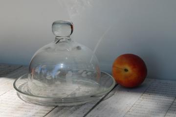 catalog photo of Princess House Heritage round covered butter dish, crystal clear etched glass dome & plate