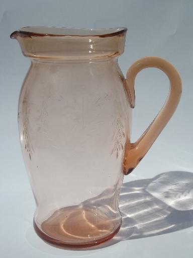 photo of Princess House vintage pink crystal etched floral glass lemonade pitcher #2