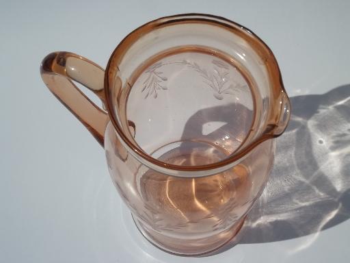 photo of Princess House vintage pink crystal etched floral glass lemonade pitcher #4