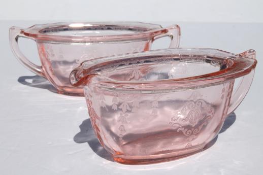 photo of Princess pink depression glass 1930s vintage Anchor Hocking cream & sugar set #1