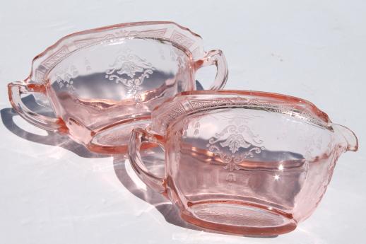 photo of Princess pink depression glass 1930s vintage Anchor Hocking cream & sugar set #5