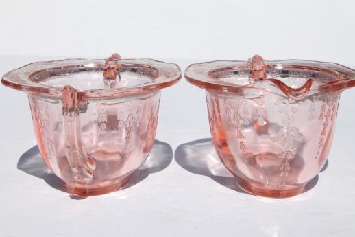 photo of Princess pink depression glass 1930s vintage Anchor Hocking cream & sugar set #6