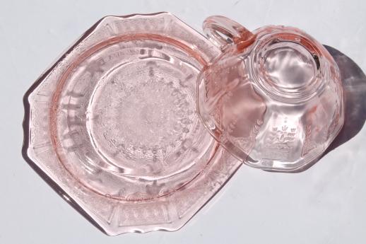 photo of Princess pink depression glass 1930s vintage Anchor Hocking plates & cups #5