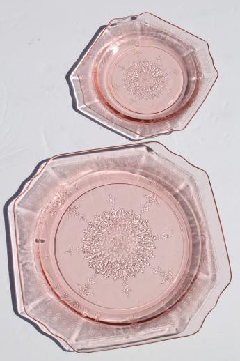 photo of Princess pink depression glass 1930s vintage Anchor Hocking set of plates #3