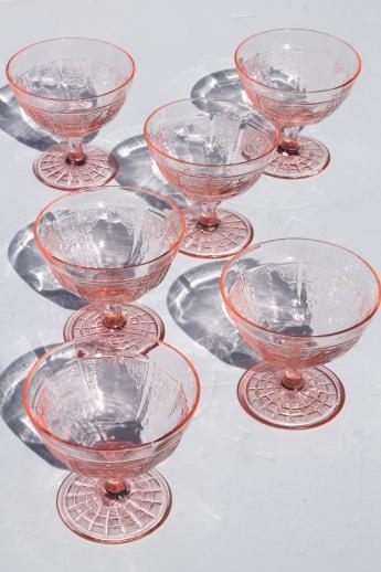 photo of Princess pink depression glass 1930s vintage Anchor Hocking sherbet dishes set #1