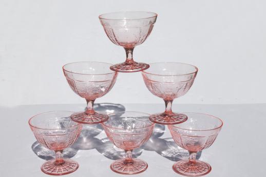 photo of Princess pink depression glass 1930s vintage Anchor Hocking sherbet dishes set #2