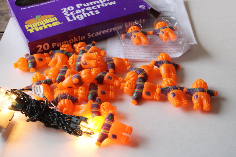 photo of Pumpkin scarecrow Halloween mini lights, jack o lantern man plastic blow mold light covers vintage Kmart  #1