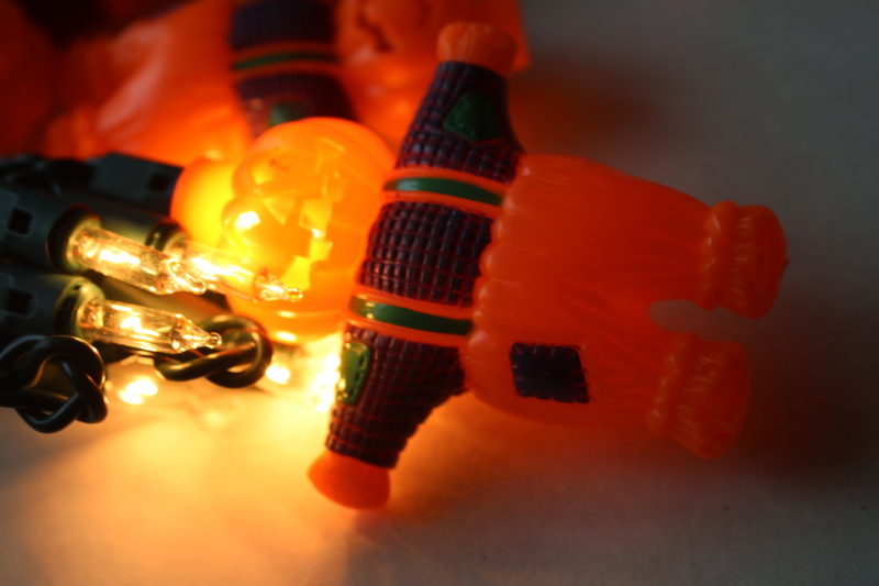 photo of Pumpkin scarecrow Halloween mini lights, jack o lantern man plastic blow mold light covers vintage Kmart #2