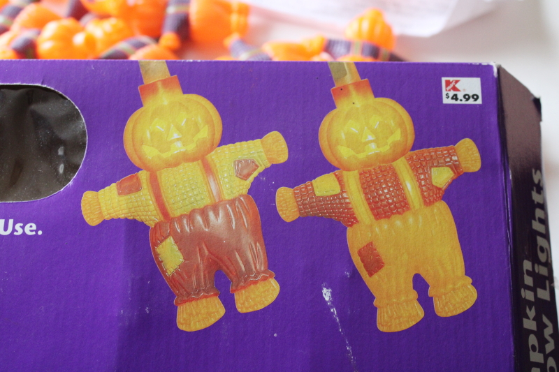 photo of Pumpkin scarecrow Halloween mini lights, jack o lantern man plastic blow mold light covers vintage Kmart #4