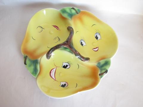 photo of Py - Japan, anthropomorphic fruit vintage china relish plate, pear people! #1