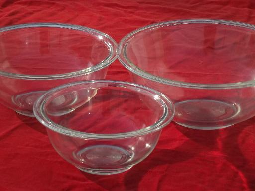 photo of Pyrex clear glass nesting bowls, vintage nest of kitchen mixing bowls #1