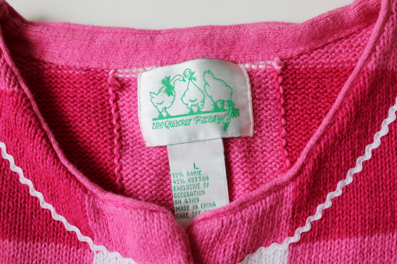 photo of Quacker Factory knit cardigan sweater size L, pink & white gingham embellished embroidered felt frogs  #2