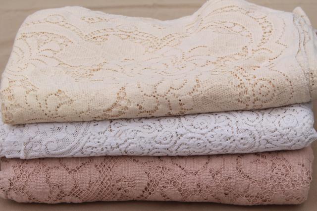 photo of Quaker lace cotton lace tablecloths, shabby cottage chic vintage linens lot #1