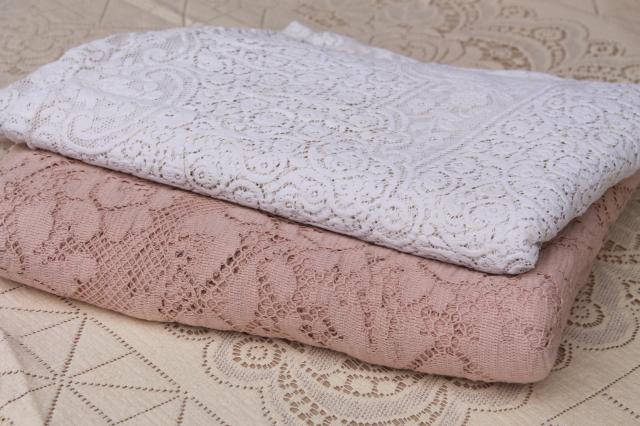 photo of Quaker lace cotton lace tablecloths, shabby cottage chic vintage linens lot #10