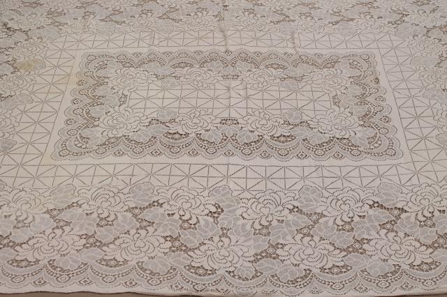 photo of Quaker lace cotton lace tablecloths, shabby cottage chic vintage linens lot #11