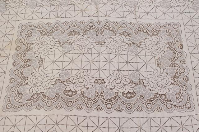 photo of Quaker lace cotton lace tablecloths, shabby cottage chic vintage linens lot #12