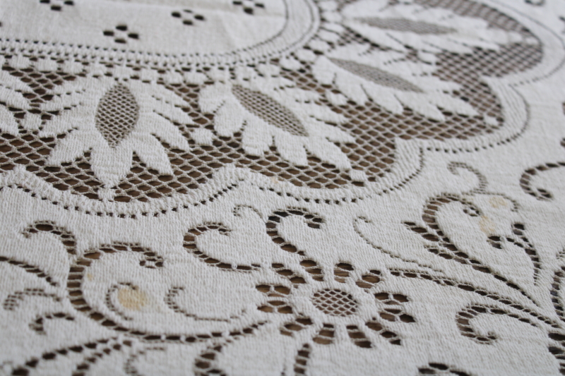 photo of Quaker lace type ivory cotton lace tablecloth, vintage shabby chic cutter fabric for upcycle #6