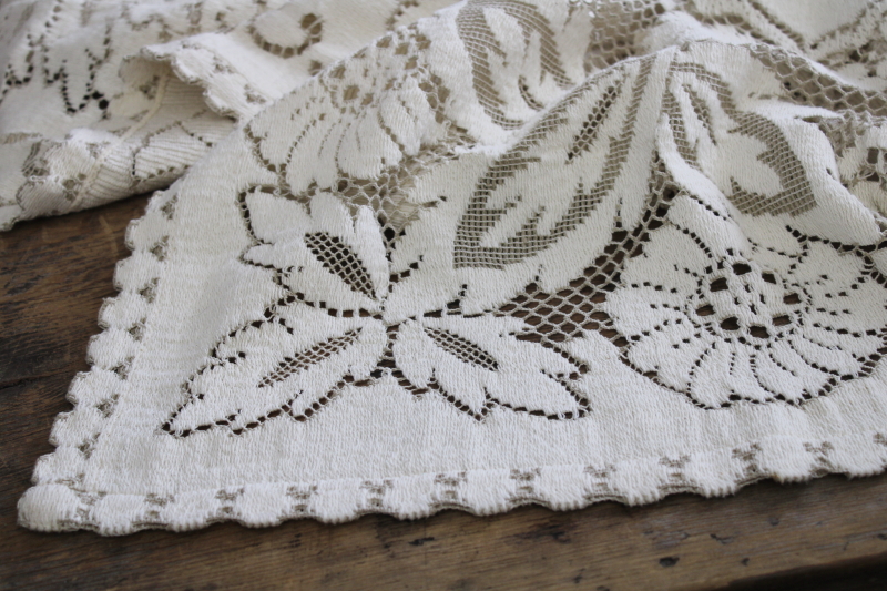 photo of Quaker lace type ivory cotton lace tablecloth, vintage shabby chic cutter fabric for upcycle #8