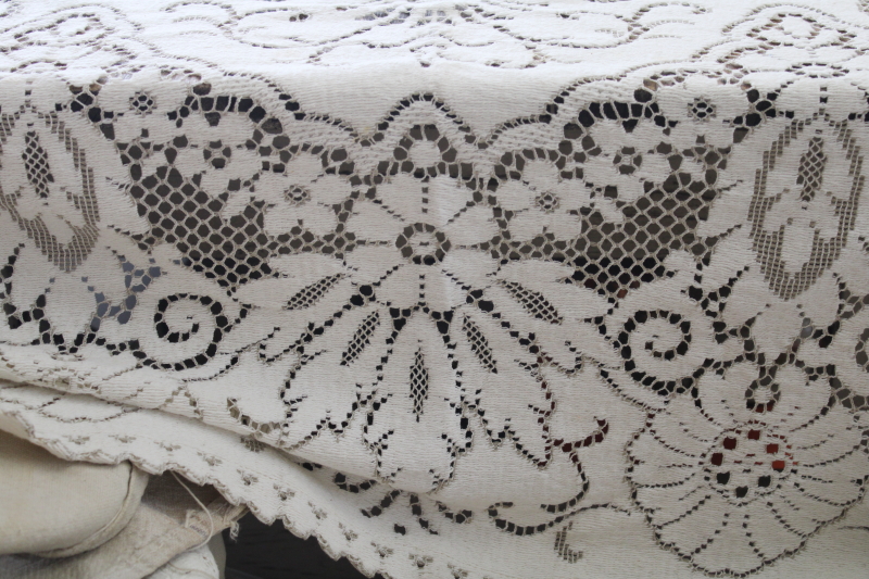 photo of Quaker lace type ivory cotton lace tablecloth, vintage shabby chic cutter fabric for upcycle #10