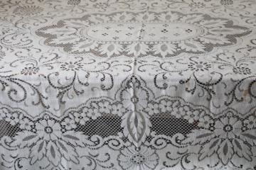 catalog photo of Quaker lace type ivory cotton lace tablecloth, vintage shabby chic cutter fabric for upcycle
