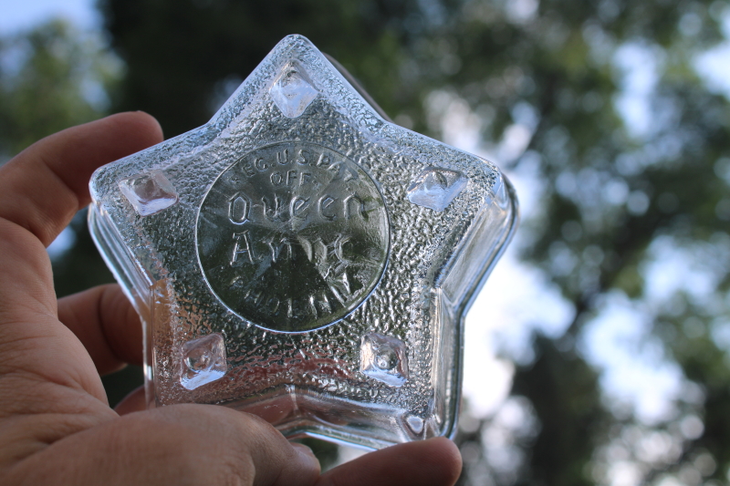 photo of Queen Anne Glasbake vintage clear glass star molds, set of individual baking pans or jello molds #2