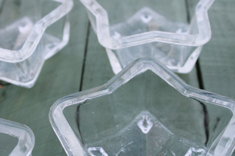 photo of Queen Anne Glasbake vintage clear glass star molds, set of individual baking pans or jello molds #6