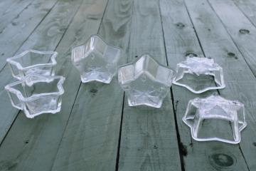 Queen Anne Glasbake vintage clear glass star molds, set of individual baking pans or jello molds