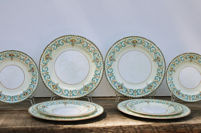 photo of Queen Anne Paragon fine bone china dinner plates & salad plates service for 4, vintage dinnerware  #1