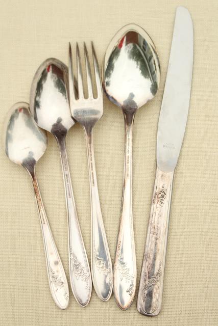 photo of Queen Bess Oneida Tudor plate silverplate flatware, vintage silverware lot #7