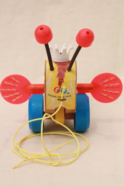 photo of Queen Buzzy Bee 1960s vintage Fisher Price wood pull toy, cute display decor Queen Bee #5