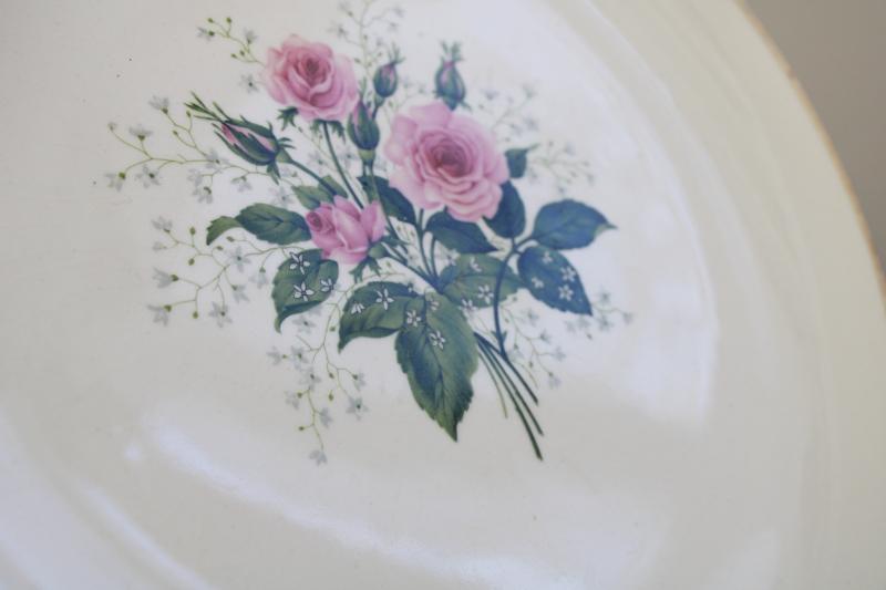 photo of Queen's Rose 1950s vintage china, set of 10 dinner plates w/ pretty cottage chic floral #3